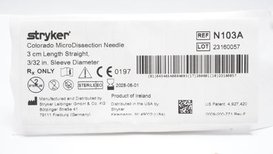 Stryker N103A Colorado MicroDissection Ndle 3cm x 3/32inch Sleeve Diameter